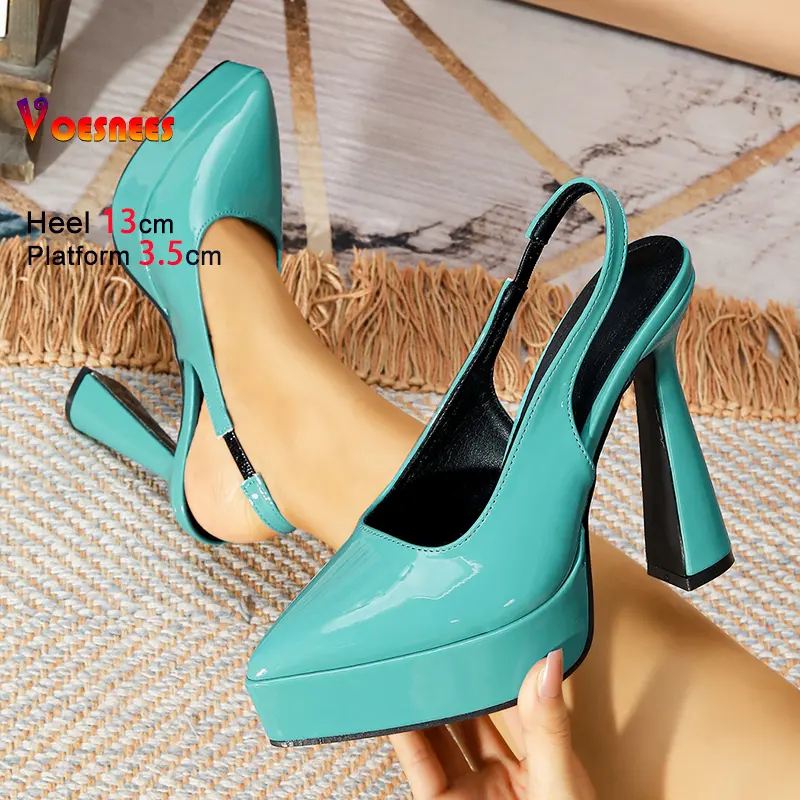 2025 Summer Slingback High Heels Women Platform 13CM Fashion Model Catwalk Show Shoes Closed Pointed Toe Nightclub Single Shoes