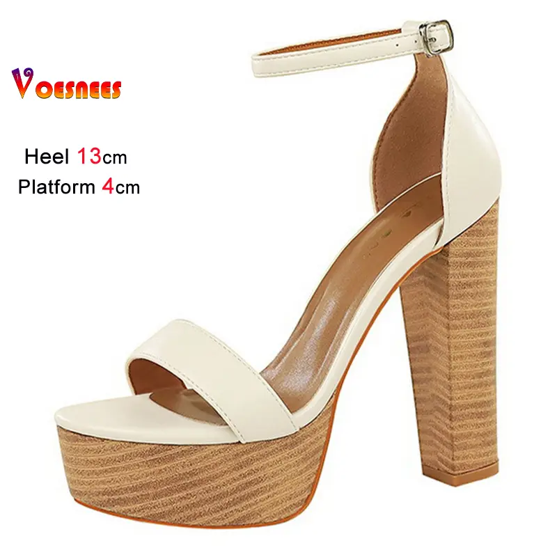 Fashion Coarse Heel Women's Sandals Sexy One Word Buckle Strap Super High Heels Losed Toe Sandals Waterproof Platform Lady Shoes