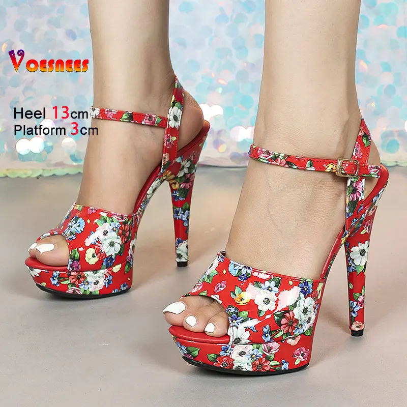 2025 New Thick Platform Printed Women High Heel Sandals White Party Dress Shoes 13CM 15CM 17CM Thin Heeled Summer Runway Sandals