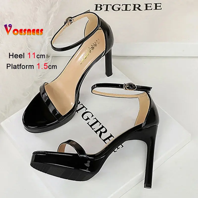 New Thin Heel Women Sandals Fashion Simple Patent Leather Glossy Super High Heels Losed Toe Sandals Classic Versatile Lady Shoes