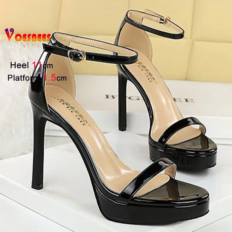 New Thin Heel Women Sandals Fashion Simple Patent Leather Glossy Super High Heels Losed Toe Sandals Classic Versatile Lady Shoes
