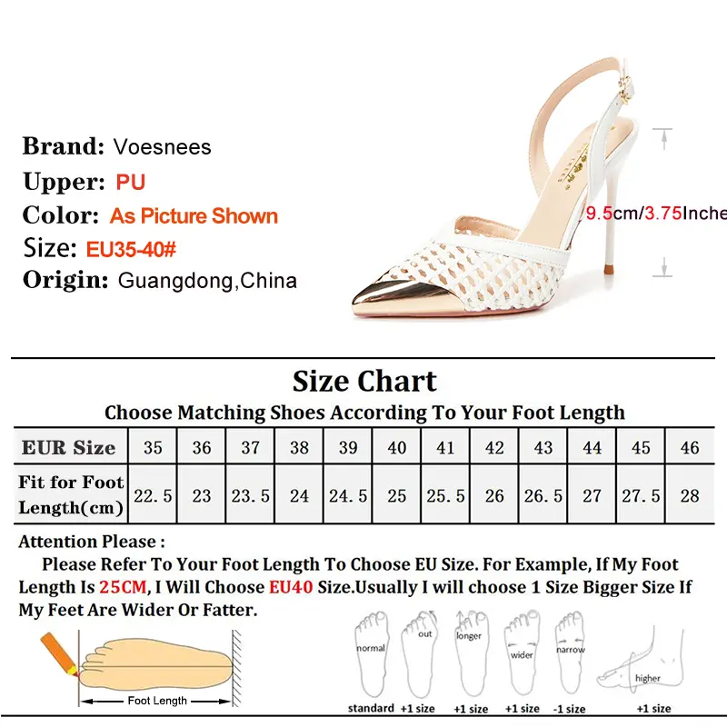 Metal toe cap French style Slingback High Heel Sandals 9.5CM Black Hollow Out Summer Pointed Party Office Shoes Woman Sandals