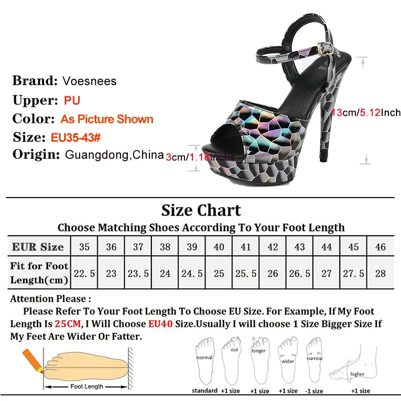 Hologram Iridescent PU Leather Buckle Strap Sandals For Woman 13CM Stiletto Summer Platform Heels Europe and America Party Shoes