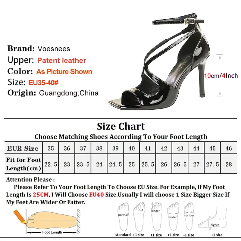 10CM Europe and America Versatile Outdoors Stiletto Square Toe Patent Leather Sandals Runway Women Shoes Summer Office Highheels