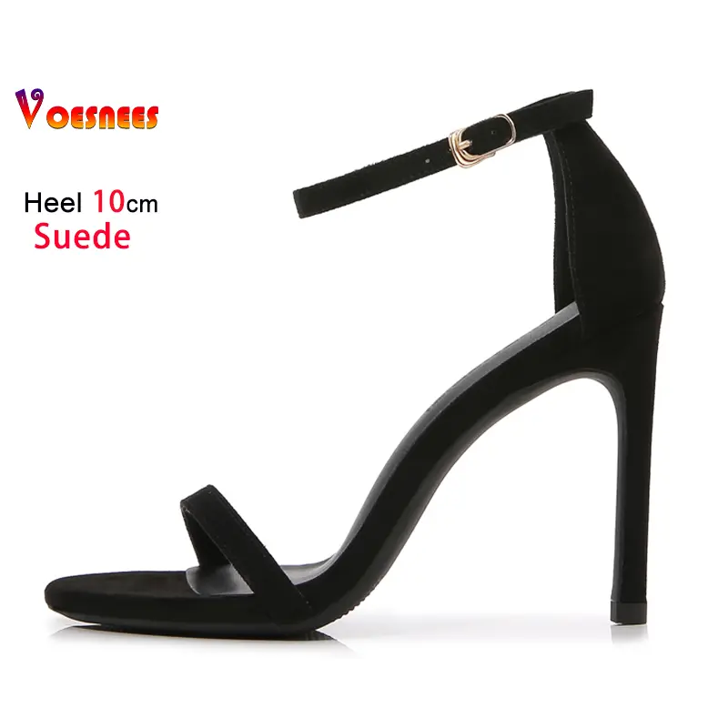 Basic Summer Outdoors Cover Heel Sandals Woman Thin Strip Ankle Strap simple Office Career Shoes 6CM 8CM 10CM Black High Heels