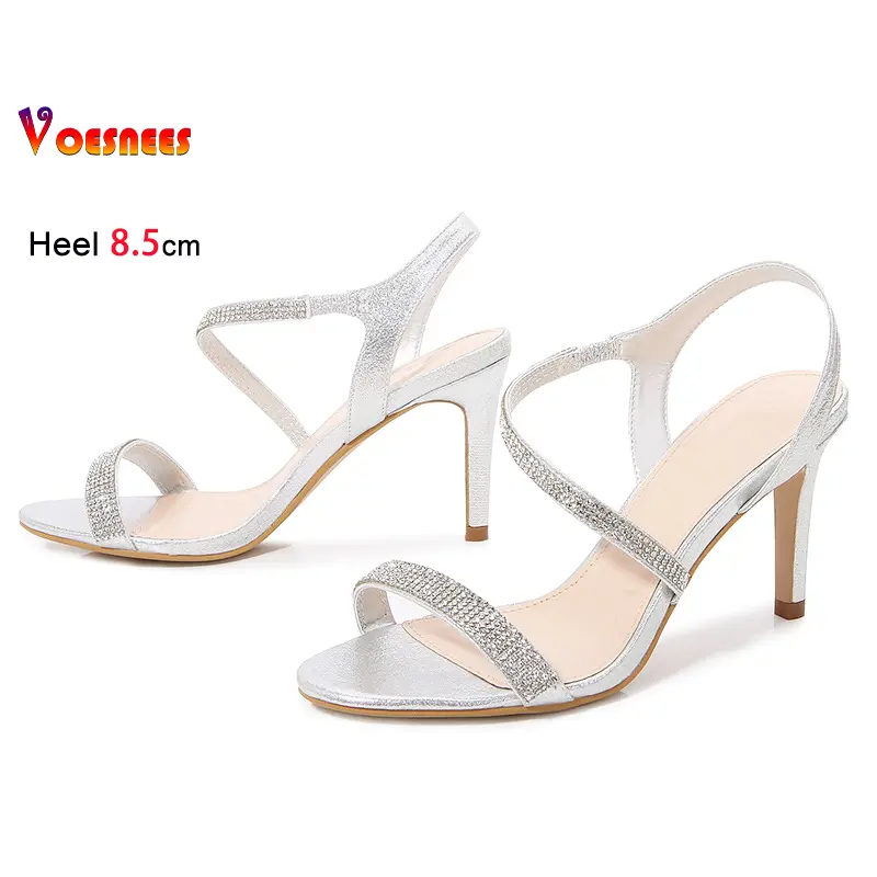 Fashion Party Dress Shoes For Women 8.5CM Thin Heel Flash Diamond Back Strap Sandals Designer 2025 New Temperament High Heels