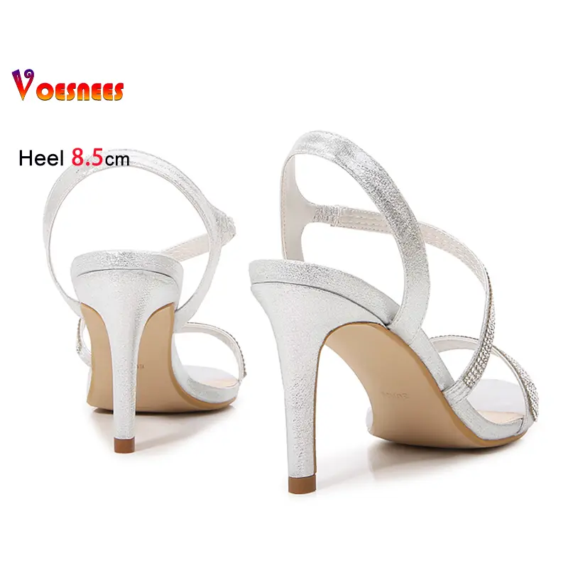 Fashion Party Dress Shoes For Women 8.5CM Thin Heel Flash Diamond Back Strap Sandals Designer 2025 New Temperament High Heels