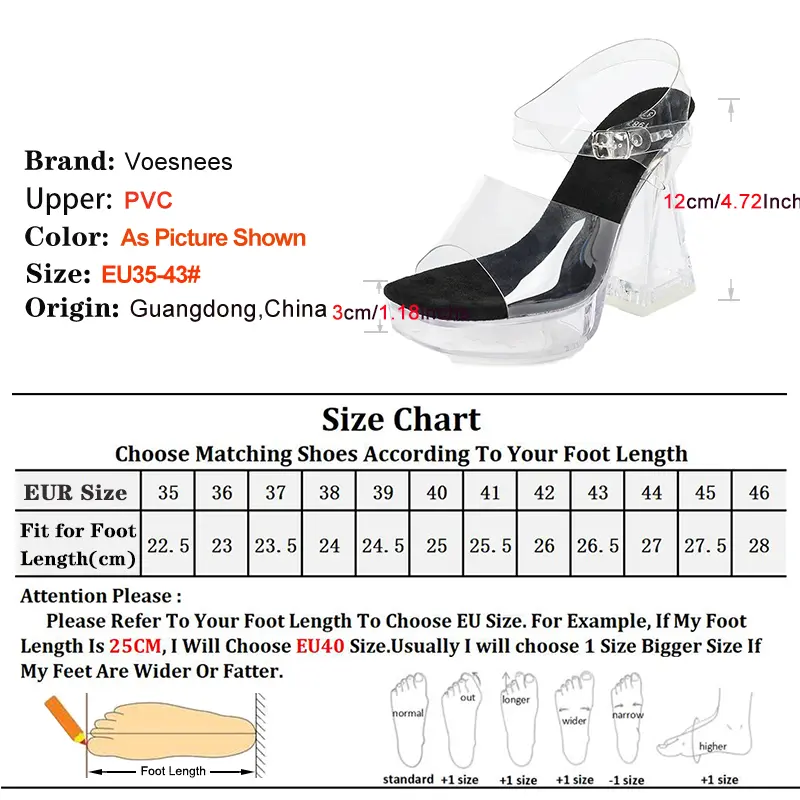 Women's Platform Sandals Transparent PVC Fashion Dressy High Heels Summer New Comfort Chunky Heel 12CM Square Toe Woman Shoes