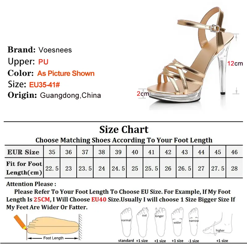 Golden High Heels 12cm Platform 2cm Women's Shoes Thin Heels Round Toe Ladies Pumps Narrow Band Ankle Buckle Sandals Party Shoes