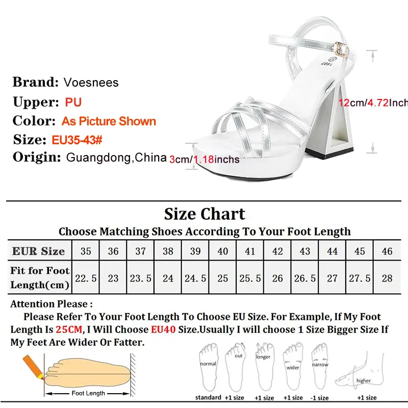 12CM Women's Square Toe Thick Platform Sandals Fashion Narrow-band Solide Strange style High Heels Summer Banquet Party Shoes
