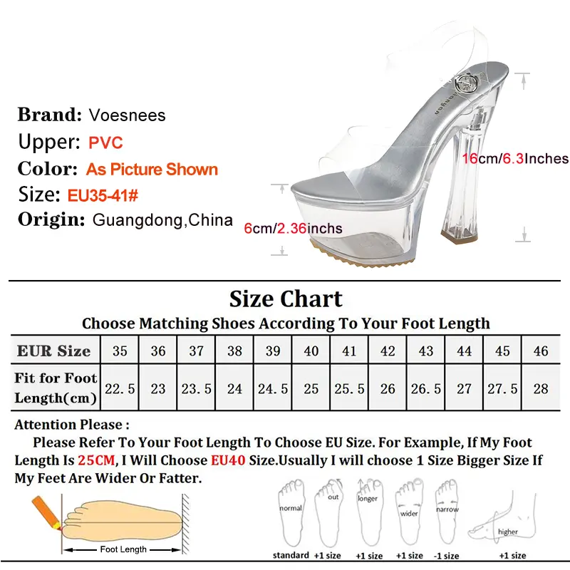 16CM Extreme High Heels Transparent PVC Crystal Sandals For Women Sexy Pole Dance Shoes Clear Platform Summer Runway High Heels