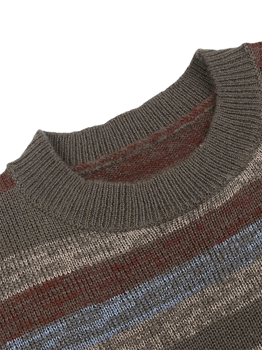 Women Sweater Vintage Long Sleeve Crew Neck Striped Knit Pullovers Tops Jumpers for Casual Daily Fall Winter