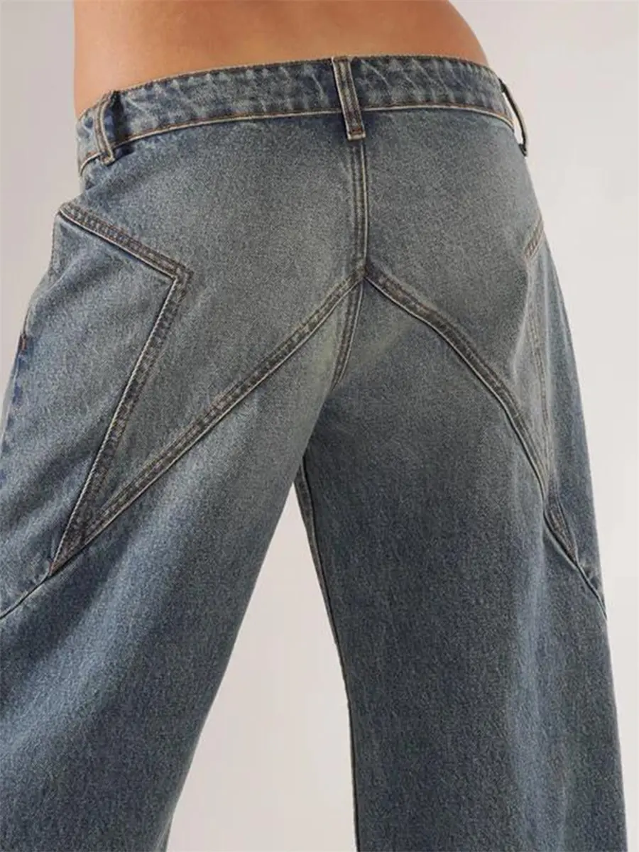 Women's Jeans with Pockets Fashion Loose Fit Casual Solid Low Rise Wide Leg Denim Pants