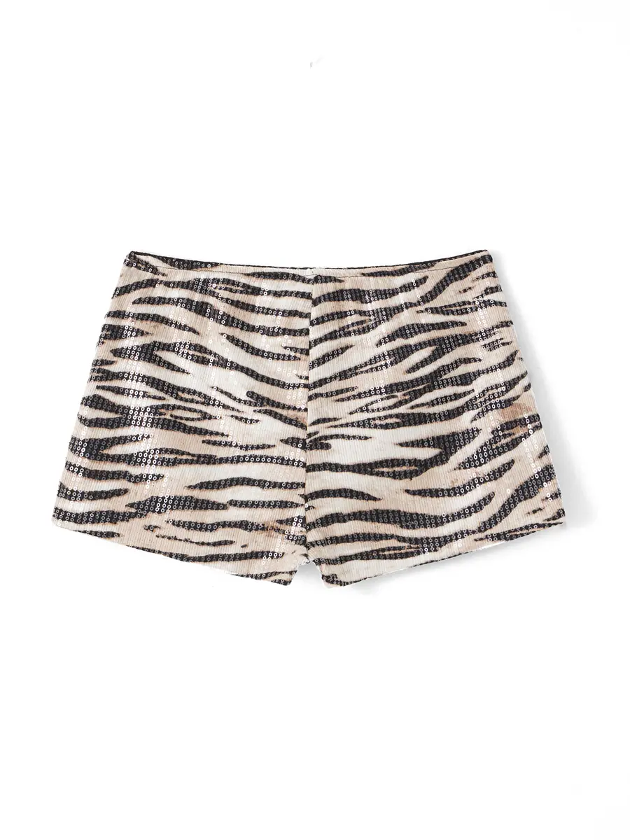 Women's Zebra Print Shorts Summer Low Waist Sequin Hot Short Pants Streetwear for Party