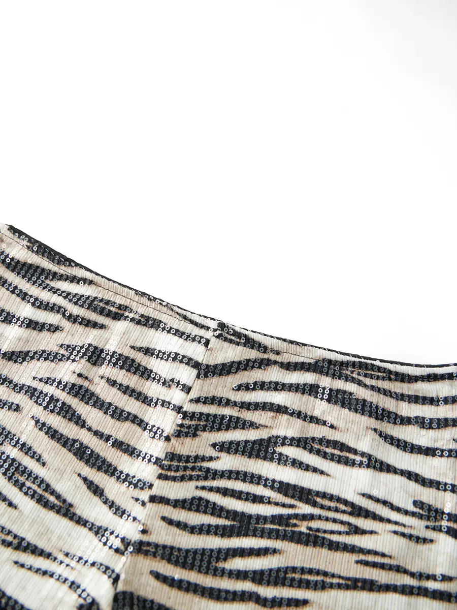 Women's Zebra Print Shorts Summer Low Waist Sequin Hot Short Pants Streetwear for Party