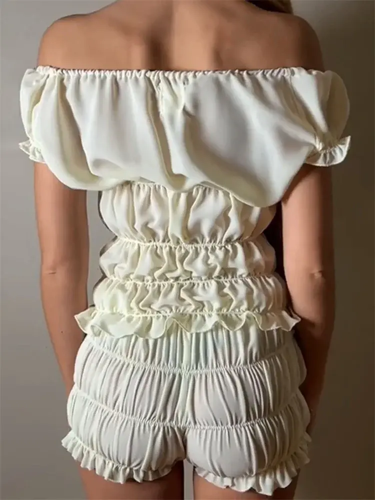 Women's 2 Piece Shorts Outfits Summer Short Sleeve Bow Ruched Tops + Bloomers Shorts Sets Casual Kawaii Loungewear