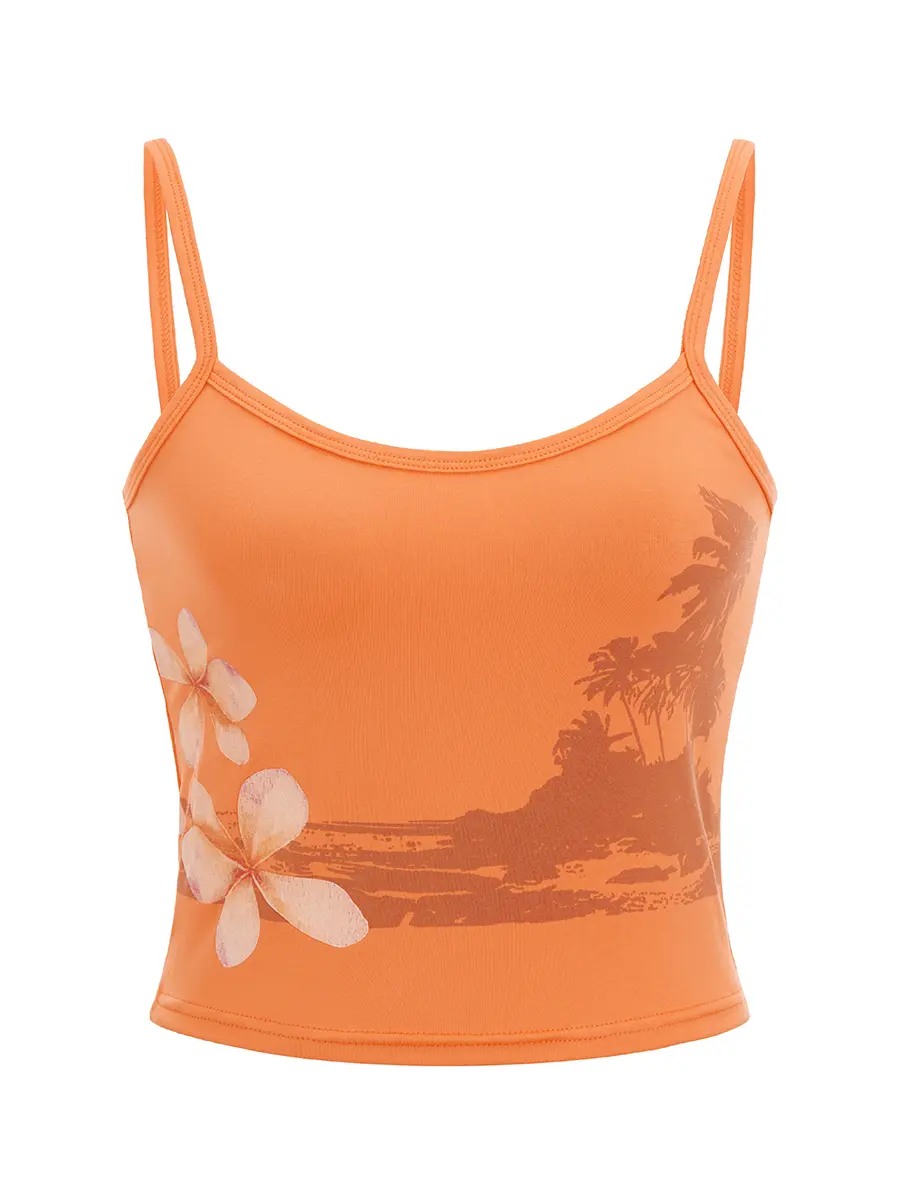 Women's Floral Print Camisole Summer Sleeveless Low Cut Slim Fit Crop Tank Tops Casual Vest Streetwear