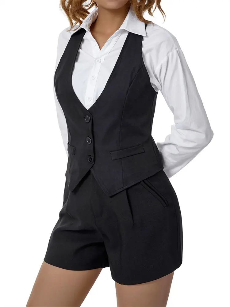 Women Waistcoat  Vintage Sleeveless V Neck Button Down Vest Blazer Fashion Top