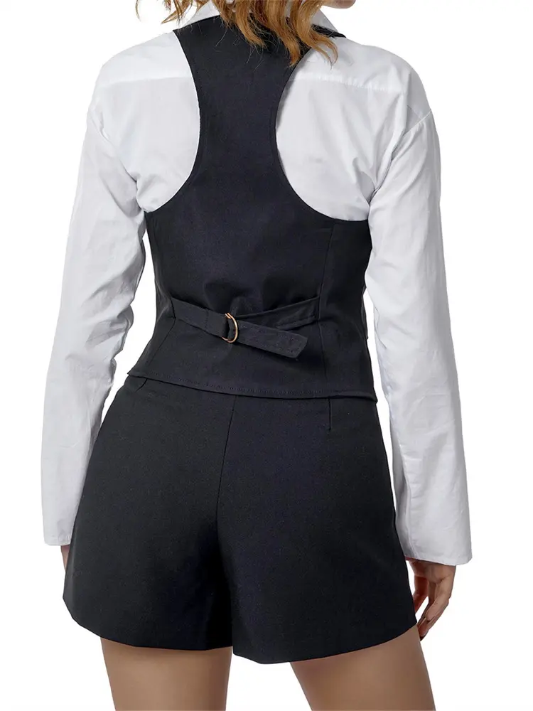 Women Waistcoat  Vintage Sleeveless V Neck Button Down Vest Blazer Fashion Top