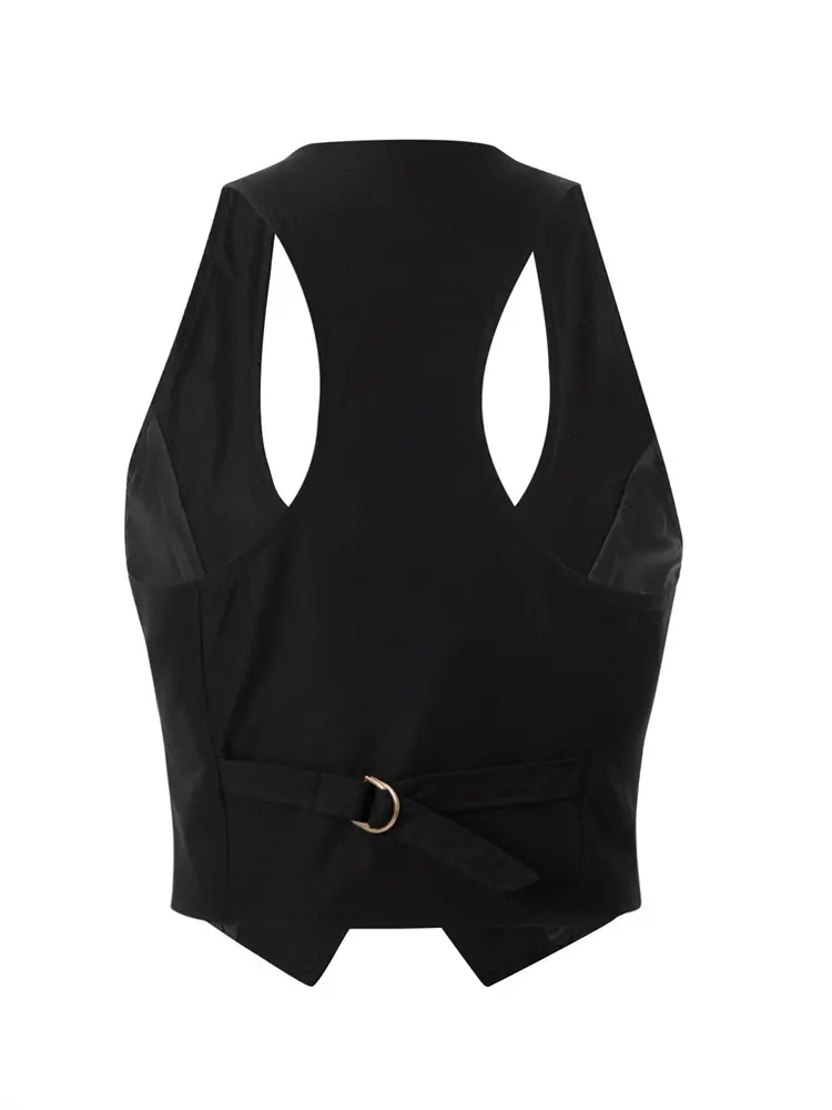 Women Waistcoat  Vintage Sleeveless V Neck Button Down Vest Blazer Fashion Top