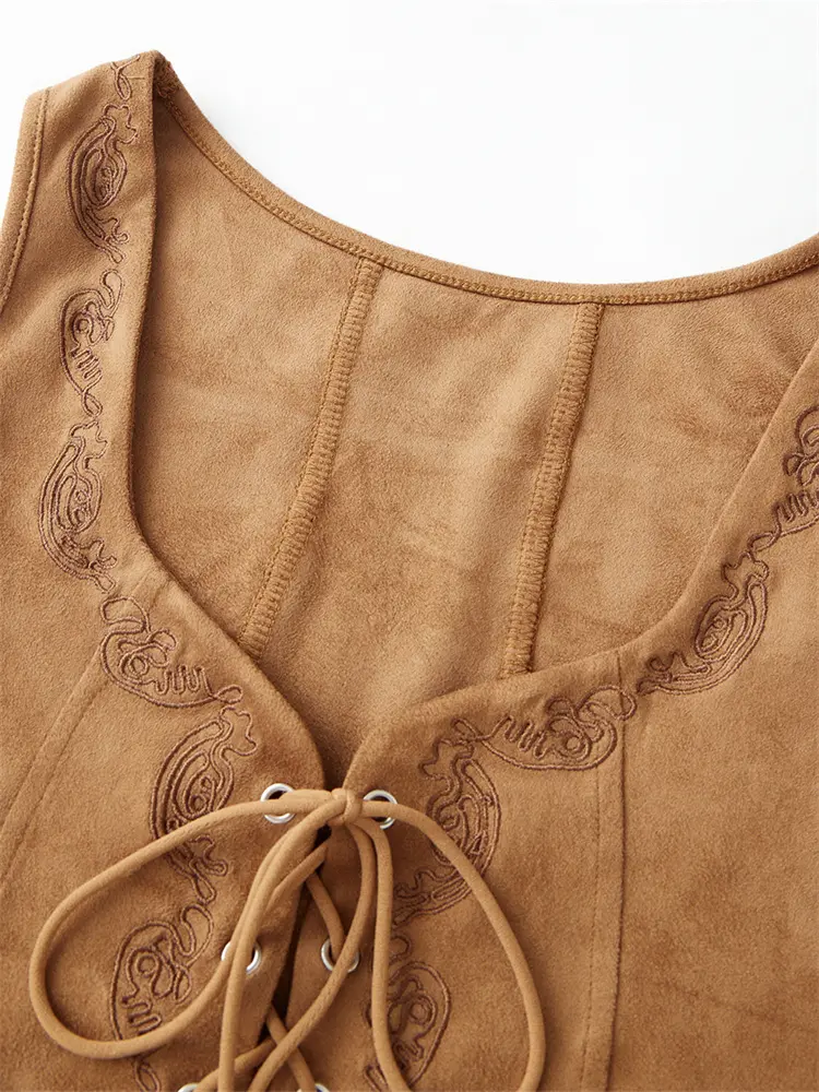 Women's Tie Bow Front Vest Stylish Embroidered V Neck Sleeveless Tank Tops for Summer