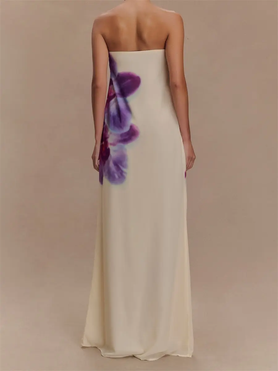 Women Long Dress Floral Print Strapless Tube Dress for Party Evening Elegant Summer Fashion Casual Dresses
