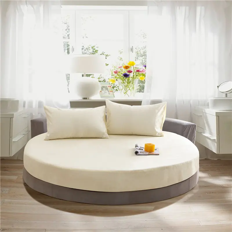 100% Cotton Fitted Sheet Round Hotel Home Extra Soft Round Bed Sheets and Pillowcases Pure Cotton Bedsheet with Elastic Straps
