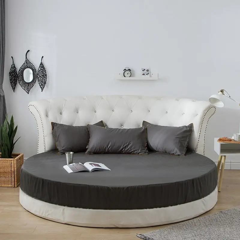 100% Cotton Fitted Sheet Round Hotel Home Extra Soft Round Bed Sheets and Pillowcases Pure Cotton Bedsheet with Elastic Straps