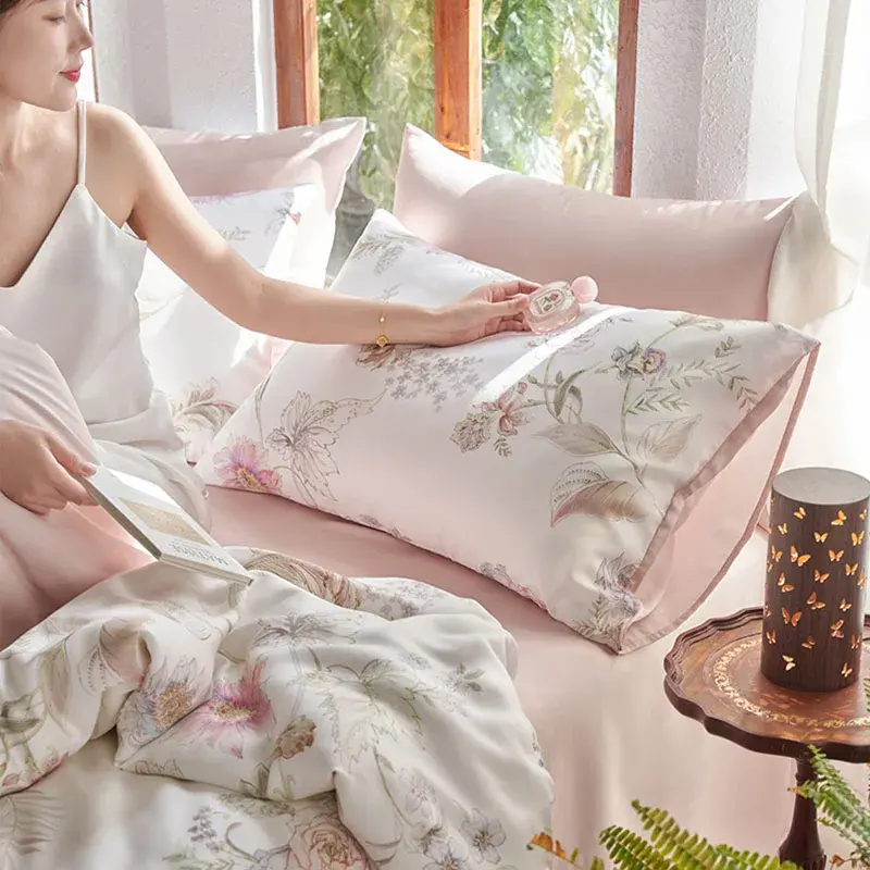 Luxury Summer Faux Silk Printed Bedding Sets High Quality Ice Silky Skin Friendly Quilt Set Bedroom Textile Supplies for Girls