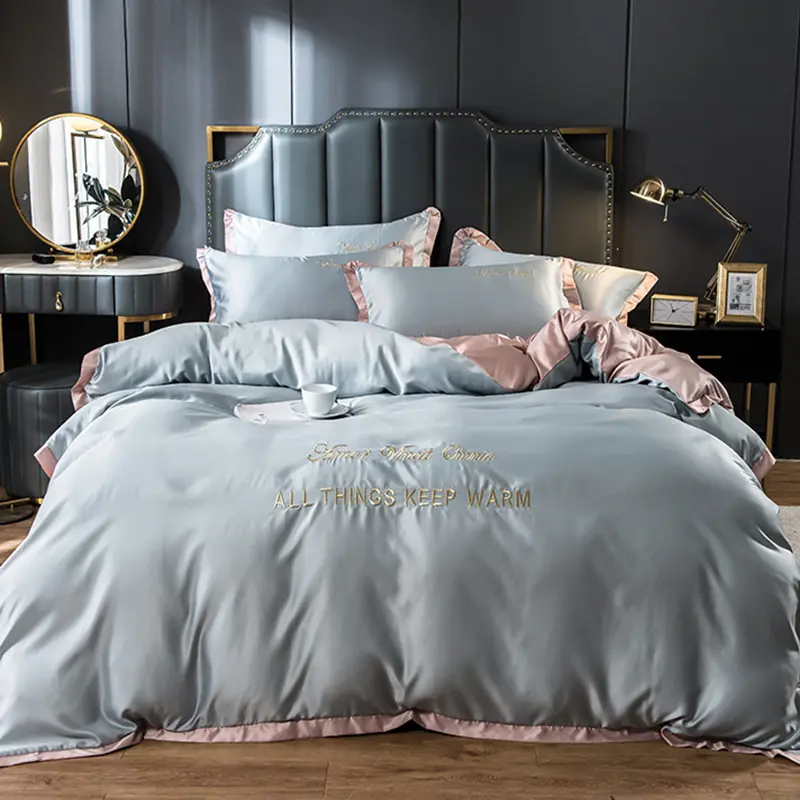 Solid Nordic Style Rayon Silk Summer Bed Set Satin Cooling Smooth Bedding Soft Sets Queen/king Double Single Size Comforter Kit