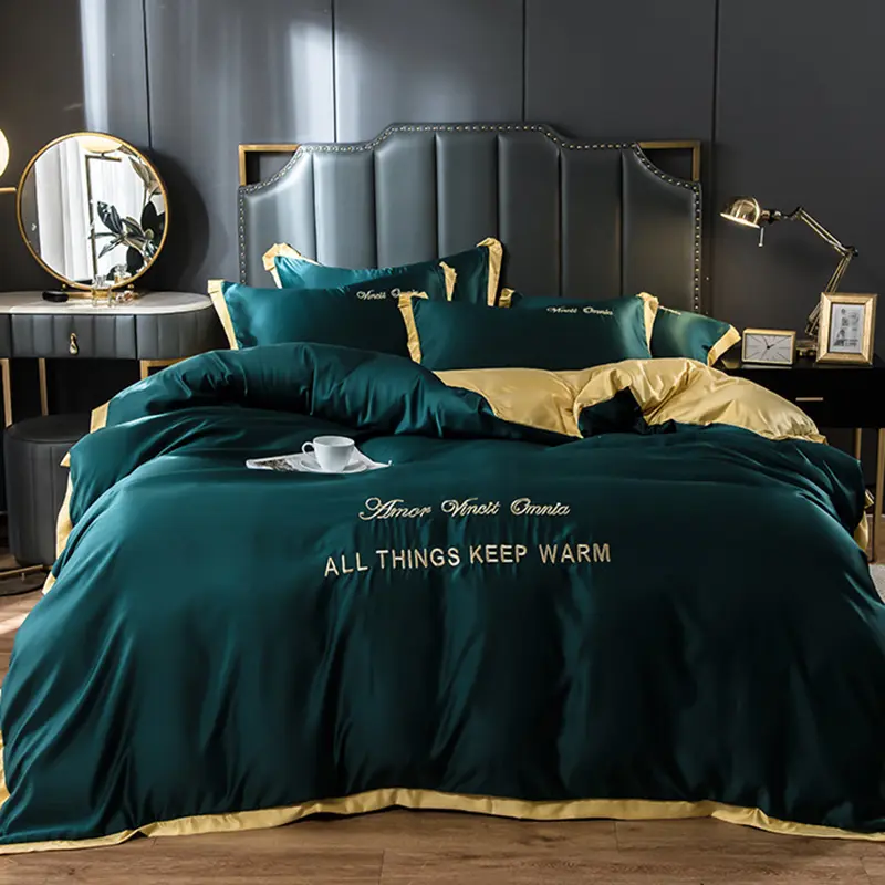 Nordic Summer Ice Silk Bedding Sets Silky Skin-Friendly Embroidered Duvet Cover Kit Home Dormitory Bed Linens for Single Double