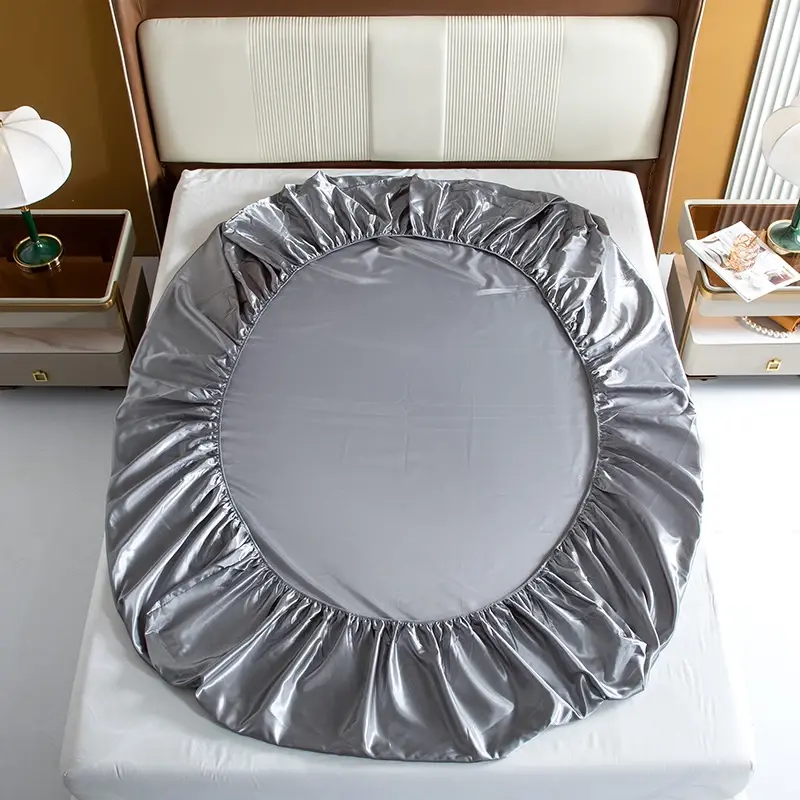 European and American Sizes Satin Fitted Sheet Smooth Skin-friendly Elastic Band Bed Sheet King Size Rayon Full Bedsheet 180x200