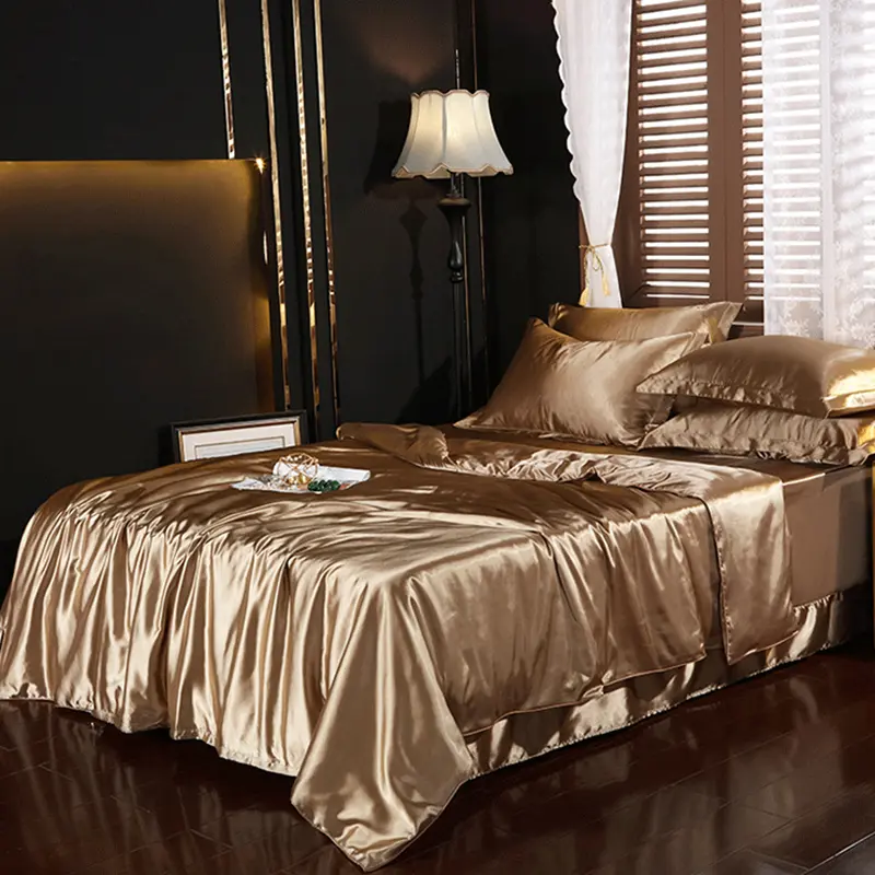 Nordic Double-Sided Silk Solid Bedding Set Naked Sleeping Skin Friendly Cozy Fitted Sheet Kit All Seasons Bedclothes for Adults