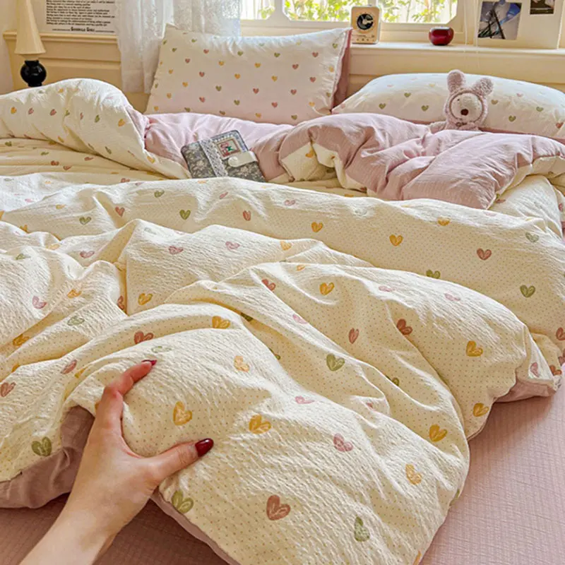 Nordic Style Small Floral Print Bedding Sets Ultra Soft Breathable Single Queen Bedclothes Comforter Set for All Seasons