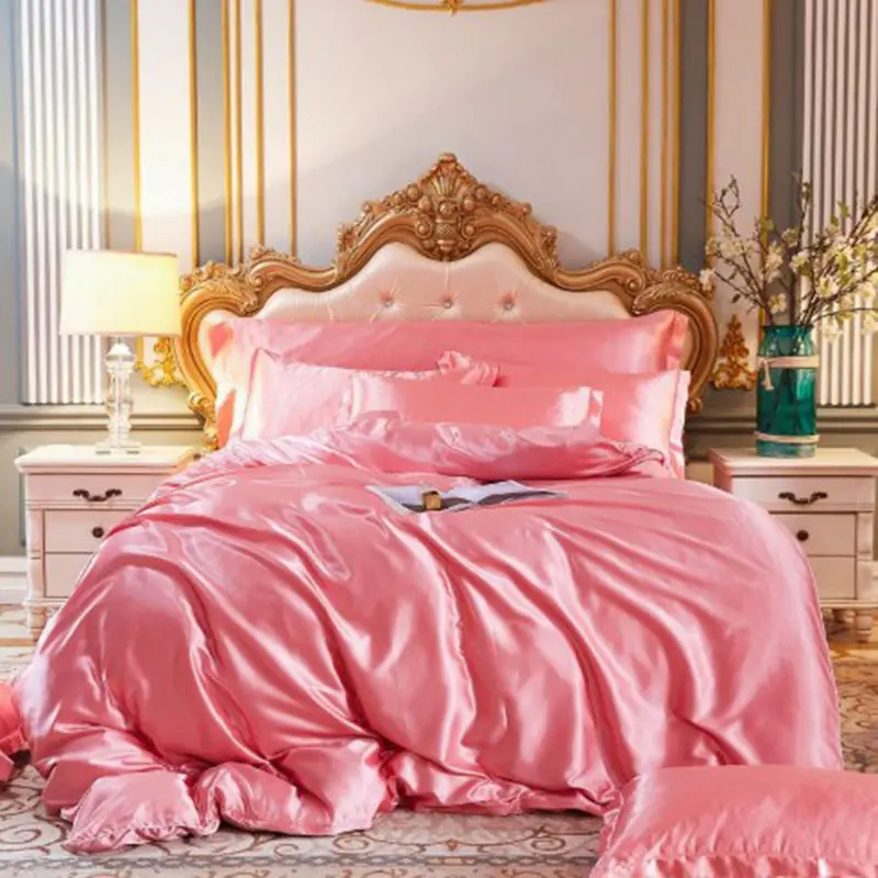 Nordic Double-Sided Silk Solid Bedding Set Naked Sleeping Skin Friendly Cozy Fitted Sheet Kit All Seasons Bedclothes for Adults