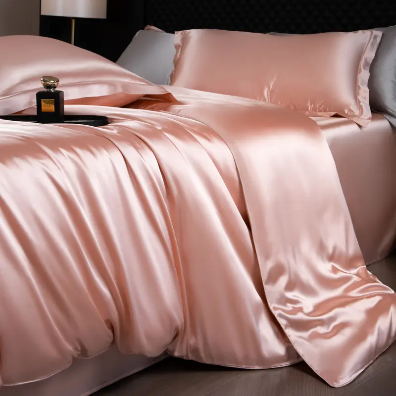 Nordic Double-Sided Silk Solid Bedding Set Naked Sleeping Skin Friendly Cozy Fitted Sheet Kit All Seasons Bedclothes for Adults