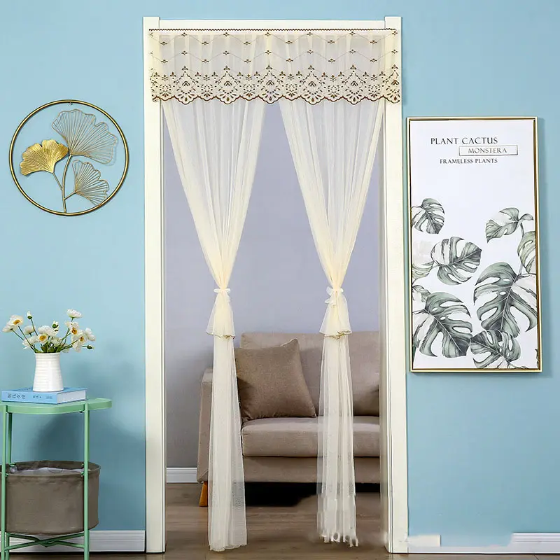 Lace Embroider Summer Anti Mosquito Insect Net Door Curtain Light-transmitting Pleated Door Curtain Living Room Bedroom Screen