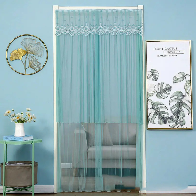Lace Embroider Summer Anti Mosquito Insect Net Door Curtain Light-transmitting Pleated Door Curtain Living Room Bedroom Screen