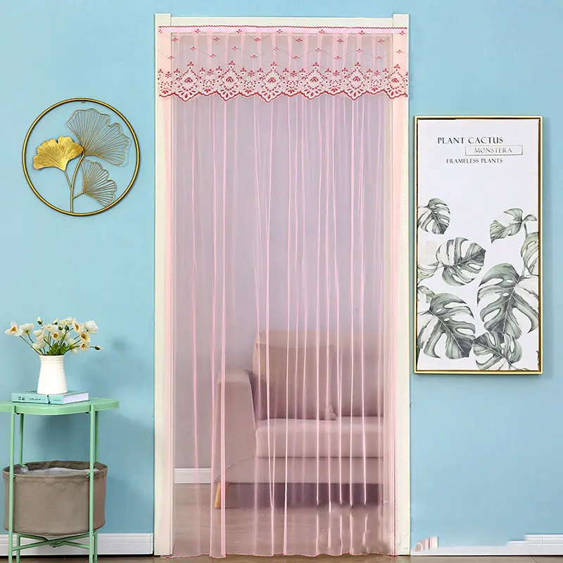 Lace Embroider Summer Anti Mosquito Insect Net Door Curtain Light-transmitting Pleated Door Curtain Living Room Bedroom Screen