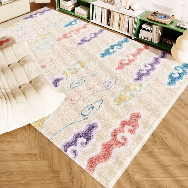 2025 New Grid Faux Cashmere Anti Slip Floor Mat Plush Carpet for Living Room Sofa Tea Table Soft Comfortable Bay Window Cushion