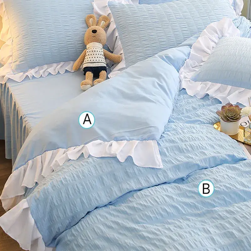 French Style Foam Bedding Sets with Lace Solid Color Romantic Summer Soft Comforter Set Twin Full Queen King Size Bed Linens