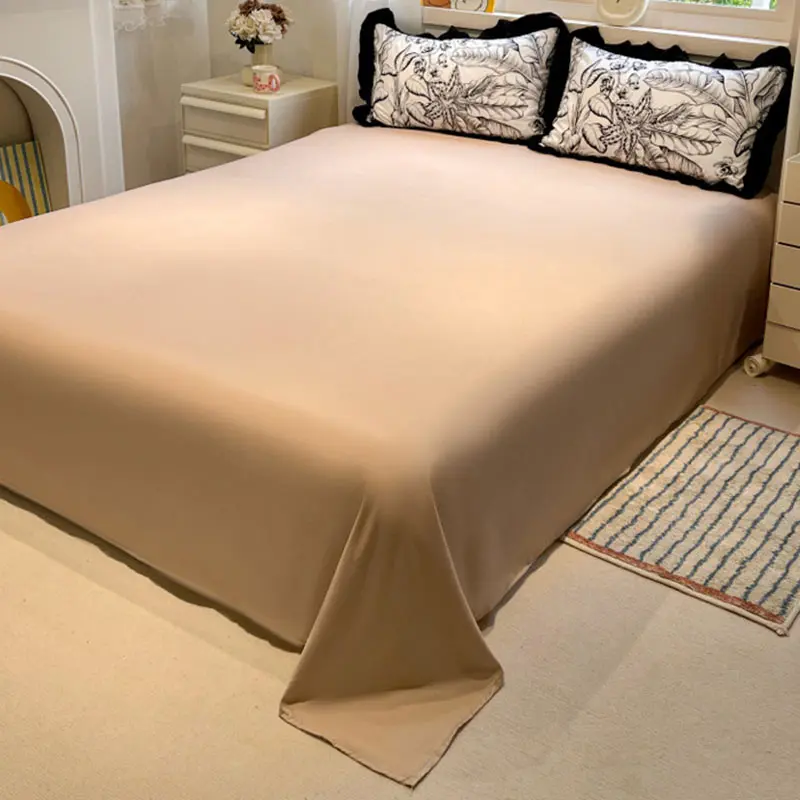 Hepburn Style Floral Print Bedding Sets Elegant Lace Super Soft Cozy Flat Sheet Set Home Dorm Textile Supplies for All Seasons