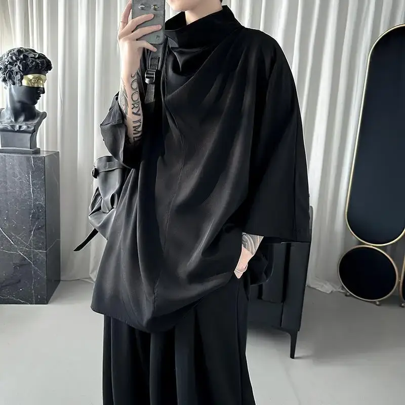 Harajuku Y2k Techwear Men's Tshirts Stylish Anime Clothes Gothic Punk Hip Hop Streetwear Turtleneck Men's Oversized T Shirts