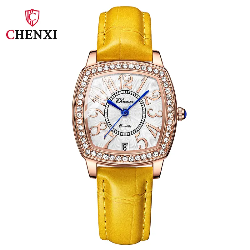 Casual Fashion Women Watches Holiday Gift for Ladies Beautiful Rhinestone Square Dial Quartz Wristwatch Leather Strap Waterproof