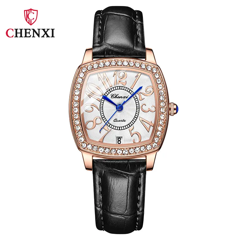 Casual Fashion Women Watches Holiday Gift for Ladies Beautiful Rhinestone Square Dial Quartz Wristwatch Leather Strap Waterproof