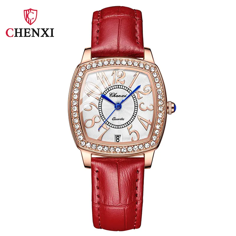Casual Fashion Women Watches Holiday Gift for Ladies Beautiful Rhinestone Square Dial Quartz Wristwatch Leather Strap Waterproof