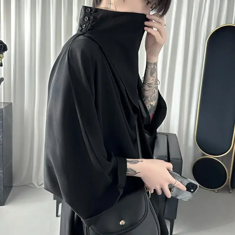 Harajuku Y2k Techwear Men's Tshirts Stylish Anime Clothes Gothic Punk Hip Hop Streetwear Turtleneck Men's Oversized T Shirts