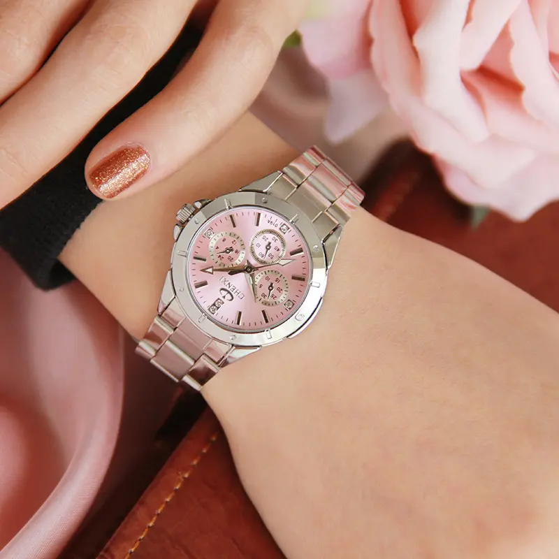 CHENXI Ladies Watches Silver Stainless Steel Wrist watch for Women Fashion Dress Quartz 5 Color Analog Casual Female Clock