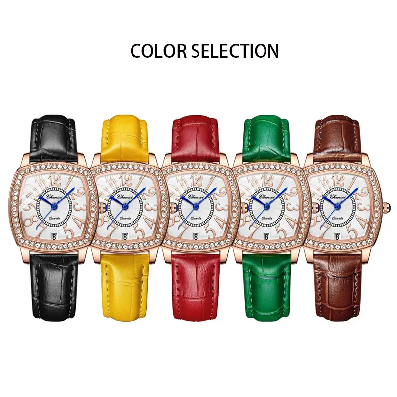 Casual Fashion Women Watches Holiday Gift for Ladies Beautiful Rhinestone Square Dial Quartz Wristwatch Leather Strap Waterproof