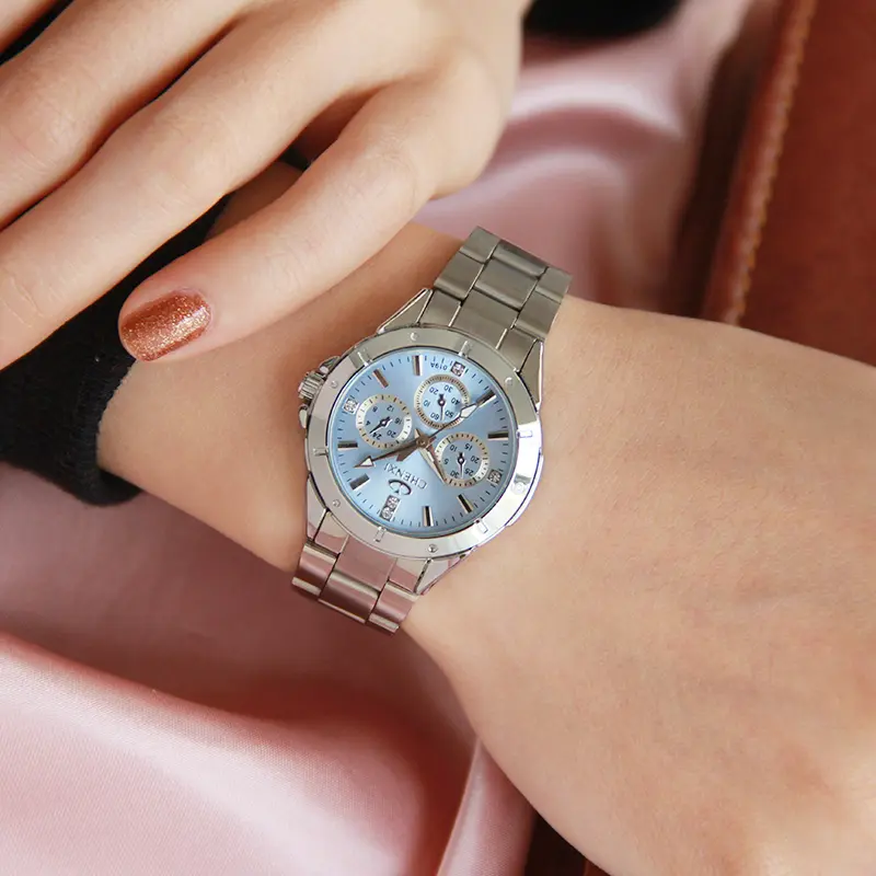 CHENXI Ladies Watches Silver Stainless Steel Wrist watch for Women Fashion Dress Quartz 5 Color Analog Casual Female Clock